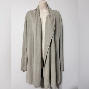 Theory Linen Blend Open Front Long Line Lightweight Cardigan Shawl Collar Taupe